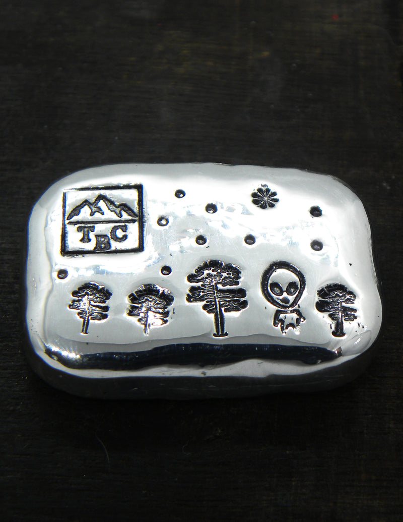 1oz Hand Poured Fine Silver Bar .999 - Alien Among the Trees