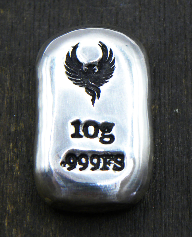 10g Hand Poured Fine Silver Bar .999 -  Rising Phoenix