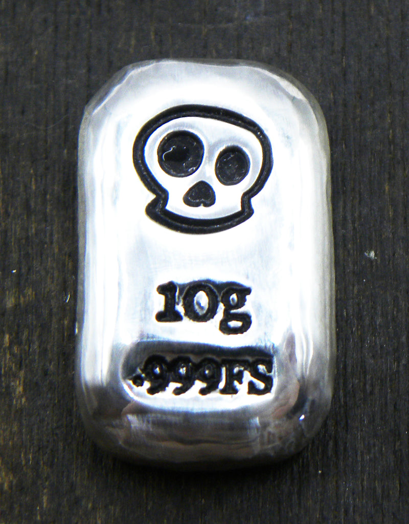 10g Hand Poured Fine Silver Bar .999 - Ghost Skull