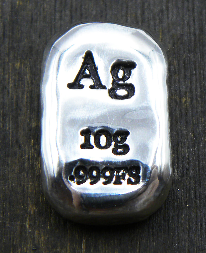 10g Hand Poured Fine Silver Bar .999 - Ag