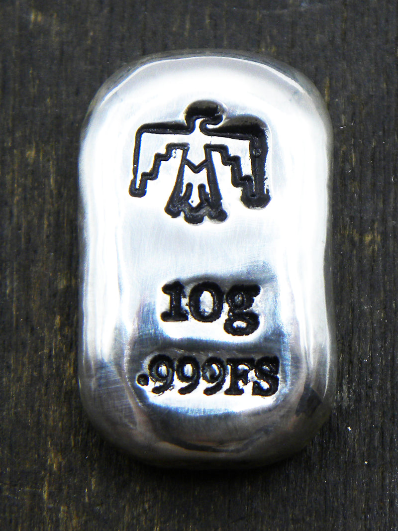 10g Hand Poured Fine Silver Bar .999 - Thunderbird