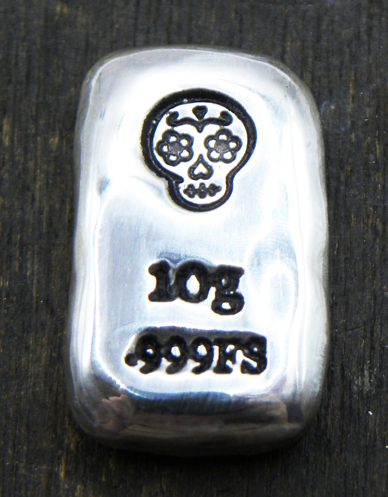 10g Hand Poured Fine Silver Bar .999 - Sugar Skull
