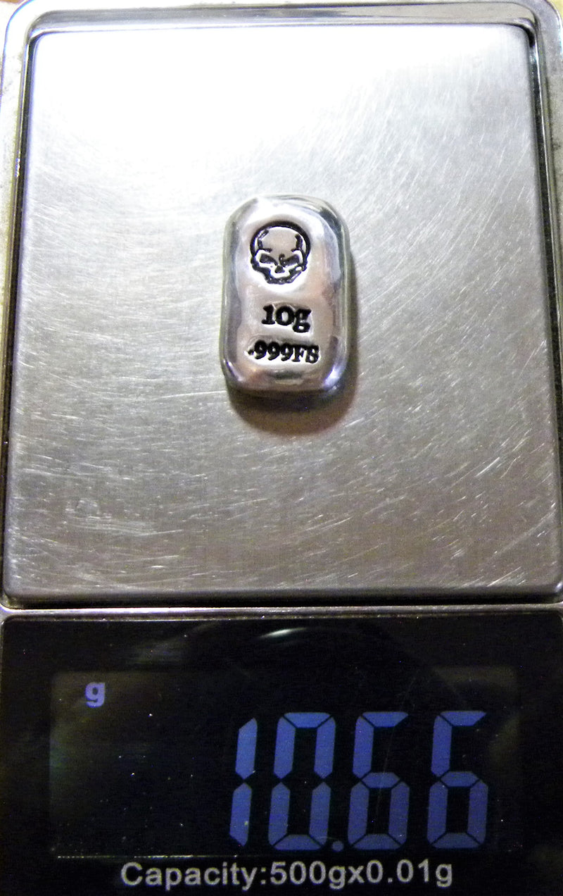 10g Hand Poured Fine Silver Bar .999 - Angry Skull
