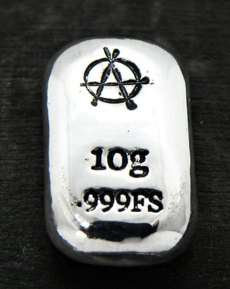 10g Hand Poured Fine Silver Bar .999 - Anarchy