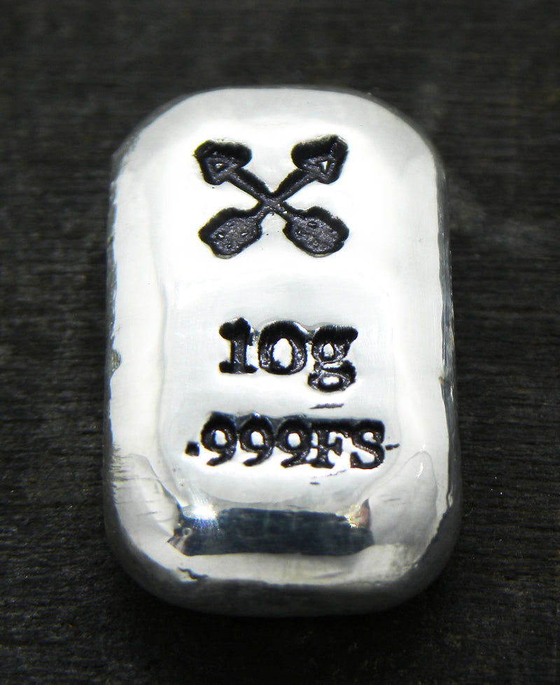 10g Hand Poured Fine Silver Bar .999 - Crossed Arrows
