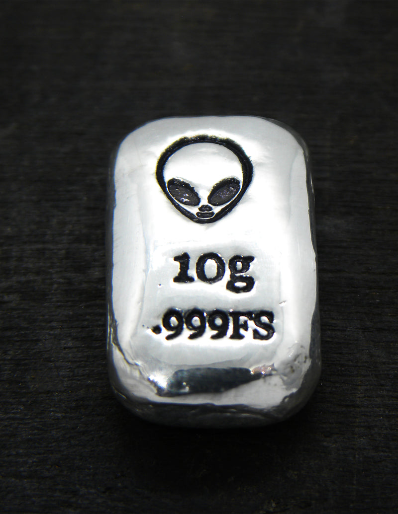 10g Hand Poured Fine Silver Bar .999 - Alien