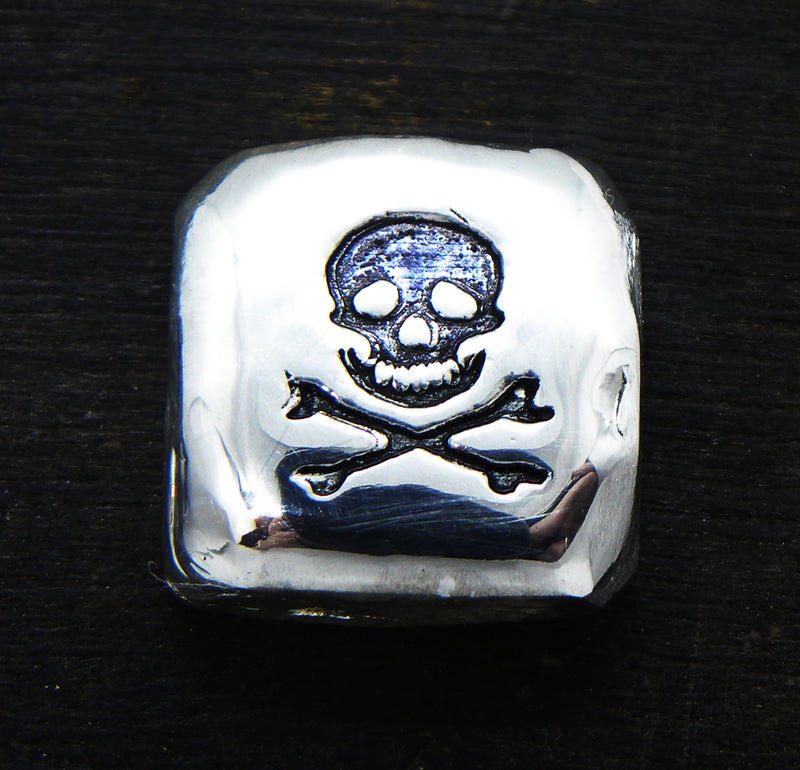 10g Hand Poured Fine Silver Bar .999 -  Skull & Crossed Bones - Square