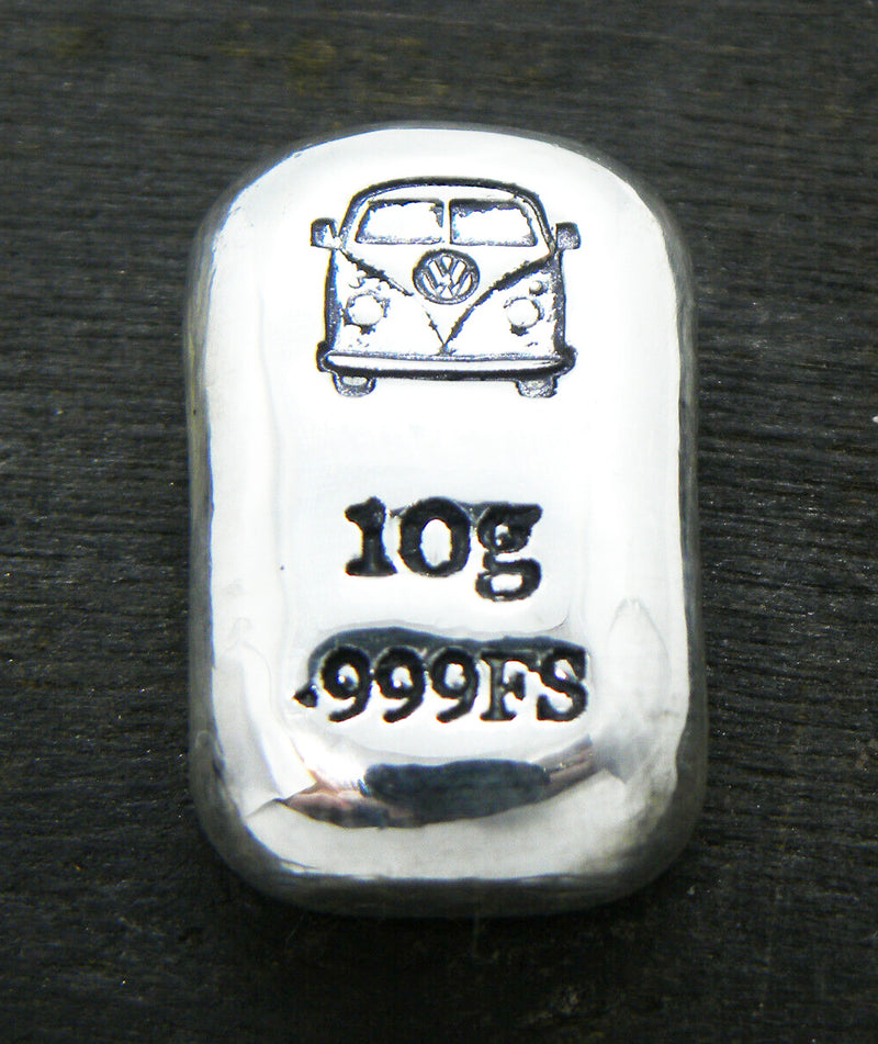 10g Hand Poured Fine Silver Bar .999 - Kombi - VW Bus