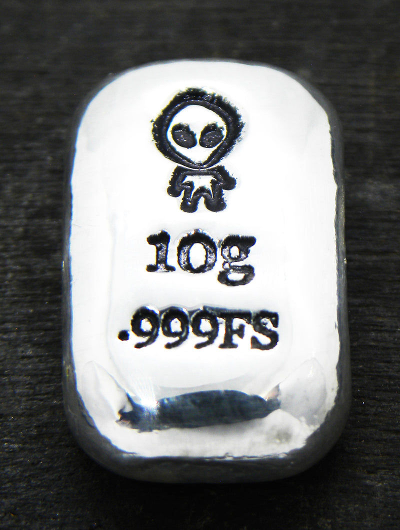 10g Hand Poured Fine Silver Bar .999 - Alien