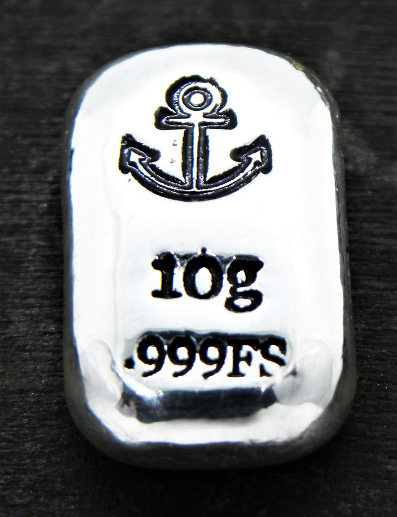 10g Hand Poured Fine Silver Bar .999 - Anchor