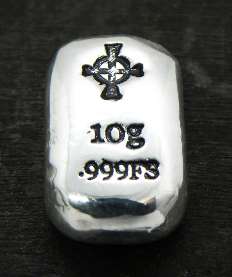 10g Hand Poured Fine Silver Bar .999 - Celtic Cross