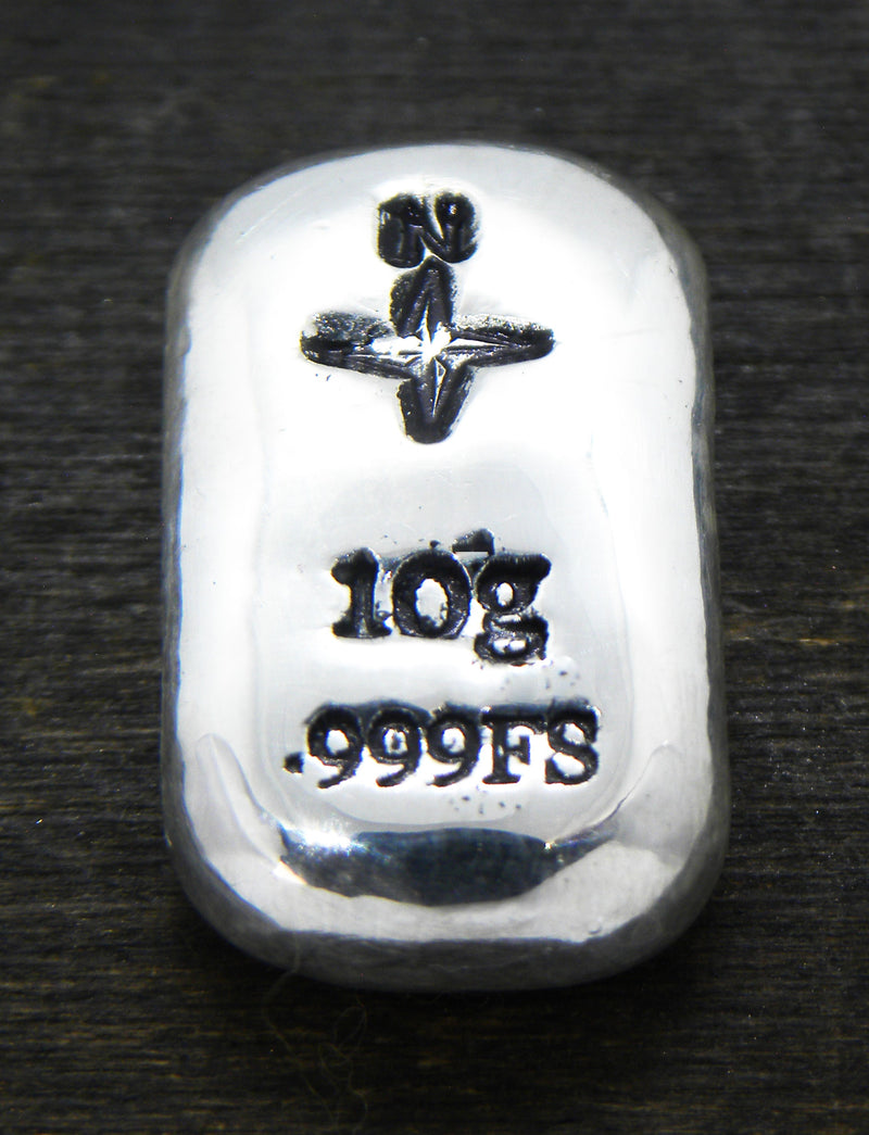 10g Hand Poured Fine Silver Bar .999 - Compass