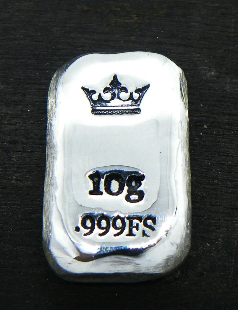 10g Hand Poured Fine Silver Bar .999 - Crown - Medieval