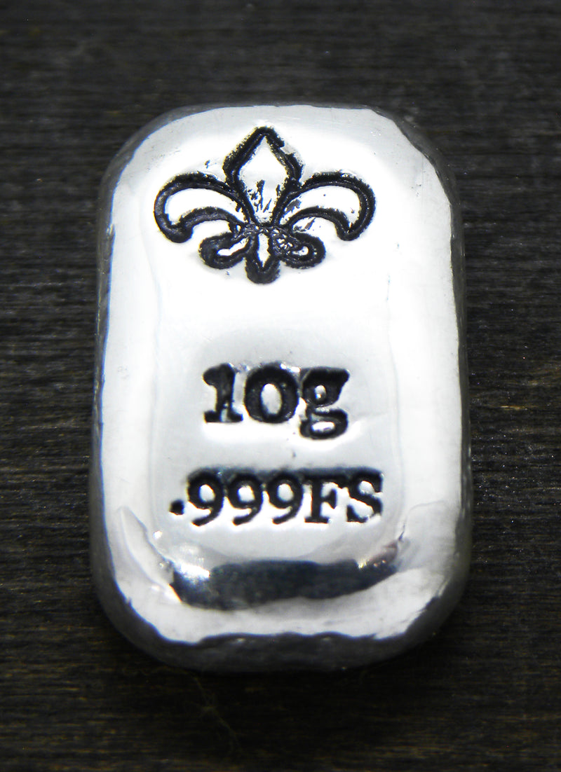 10g Hand Poured Fine Silver Bar .999 - Fleur de Lis