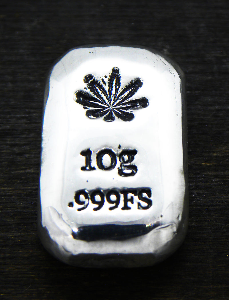 10g Hand Poured Fine Silver Bar .999 - Leaf