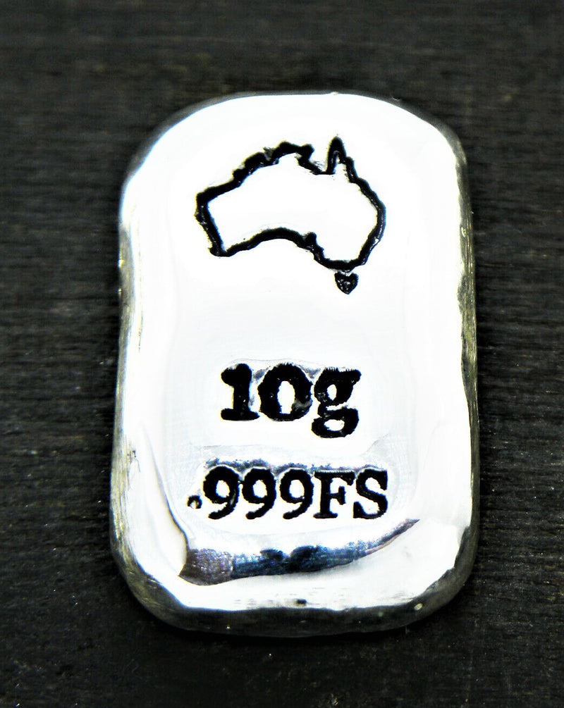 10g Hand Poured Fine Silver Bar .999 - Australia Map