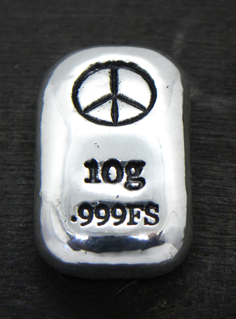 10g Hand Poured Fine Silver Bar .999 - Peace Symbol