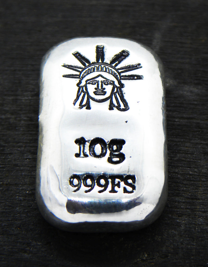10g Hand Poured Fine Silver Bar .999 - Statue of Liberty