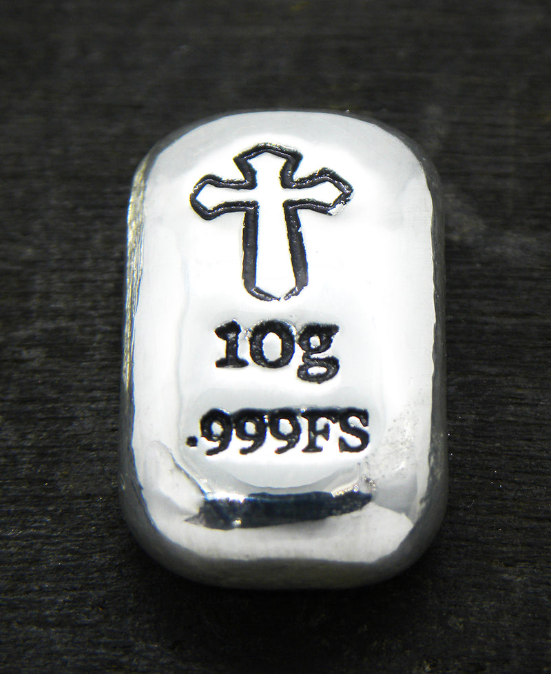 10g Hand Poured Fine Silver Bar .999 - Temple Knights Cross