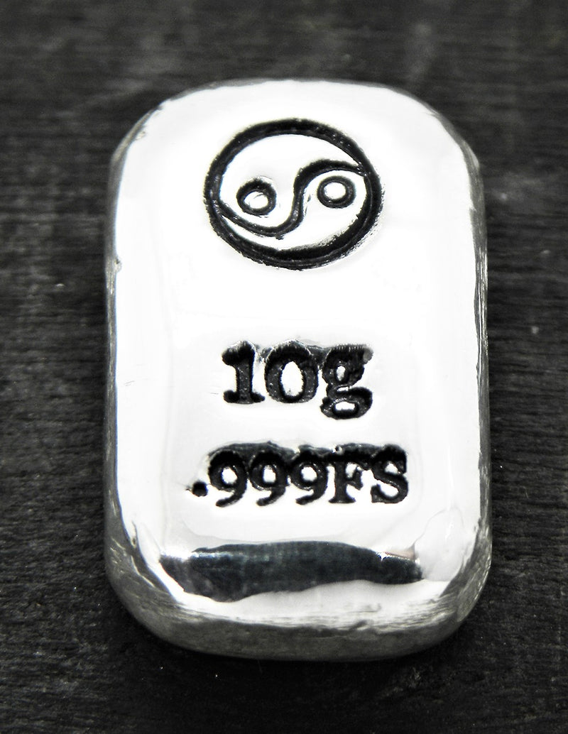 10g Hand Poured Fine Silver Bar .999 - Yin & Yang